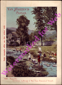 Van Houtens Cocoa - Italy, Rapallo, Children bathing in the San-Francisco brook